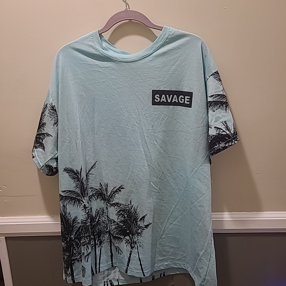Salvage Light Blue Palm Tree Men's Shirt Fresh Laundry Size 2xl